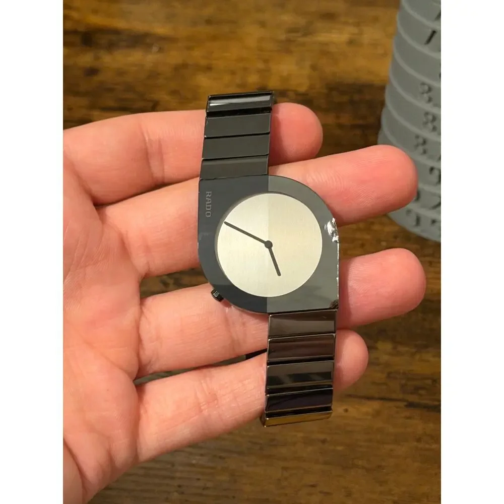 Vintage Rado DiaStar Coupole Mirror Dial Black Ceramic Titanium Quartz Watch